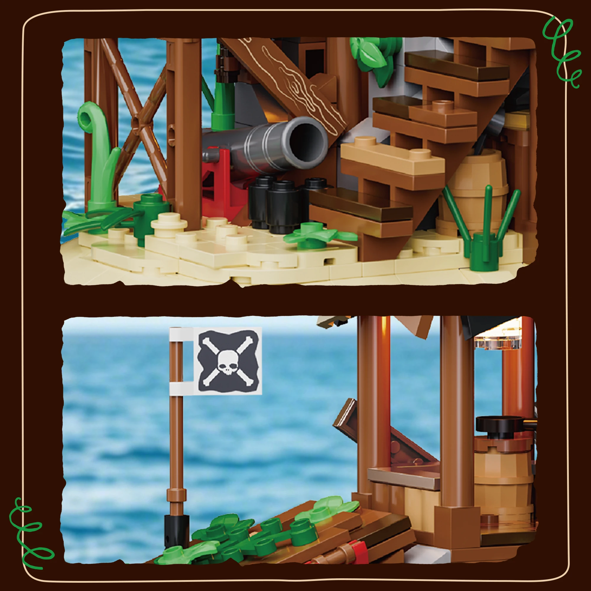 587PCS Shipwreck Island Building Blocks Pirate Adventure Theme Model Bricks Desktop Ornament Educational Puzzle Toy Holiday Gift