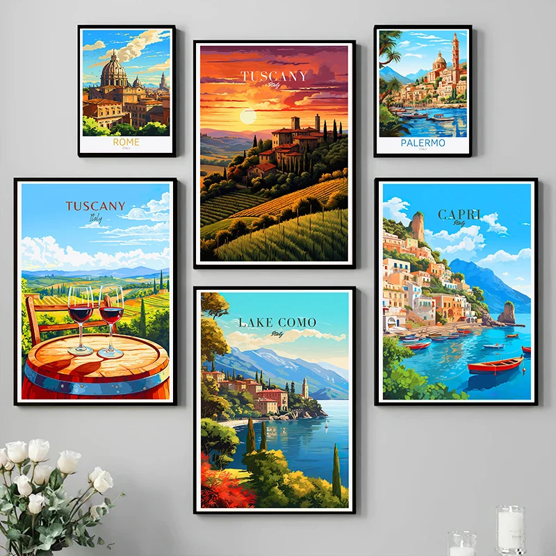 1pc frameless Canvas Painting Italy City Travel Poster Paris Rome Milan Tuscany Venice Sardinia Canvas Painting Wall Art Picture