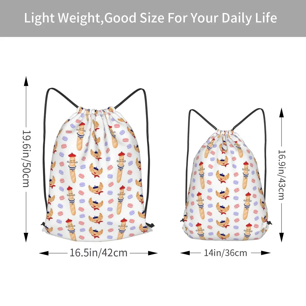 Madame Croissant And Monsieur Baguette Backpacks Casual Drawstring Bundle Pocket Sports Bag Book Bags for Man Woman School