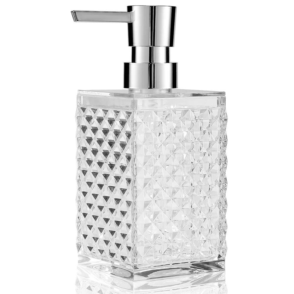 Clear Acrylic Liquid Hand Soap Dispenser(10oz) with Silver ABS Rust-Proof Pump for Bathroom, Kitchen, Countertop Transparent