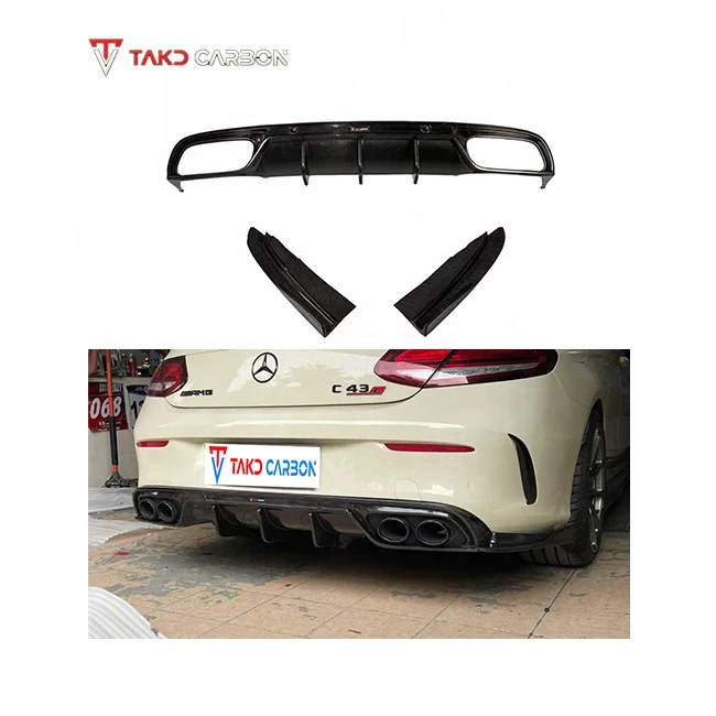 C43 W205  STYLE Real Car Data Development Dry Carbon Fiber Rear Bumper Lip Diffuser For BENZ AMG C43 W205 Coupe