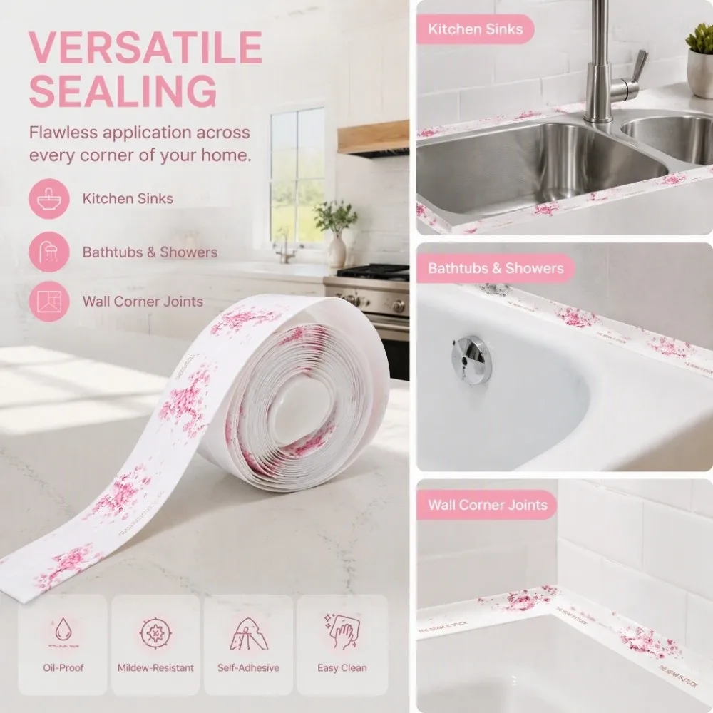 2pcs Waterproof Self Adhesive Waterproof Tape Beautiful Patterns PVC Caulking Strip 3 Meter Sealing Tape Kitchen