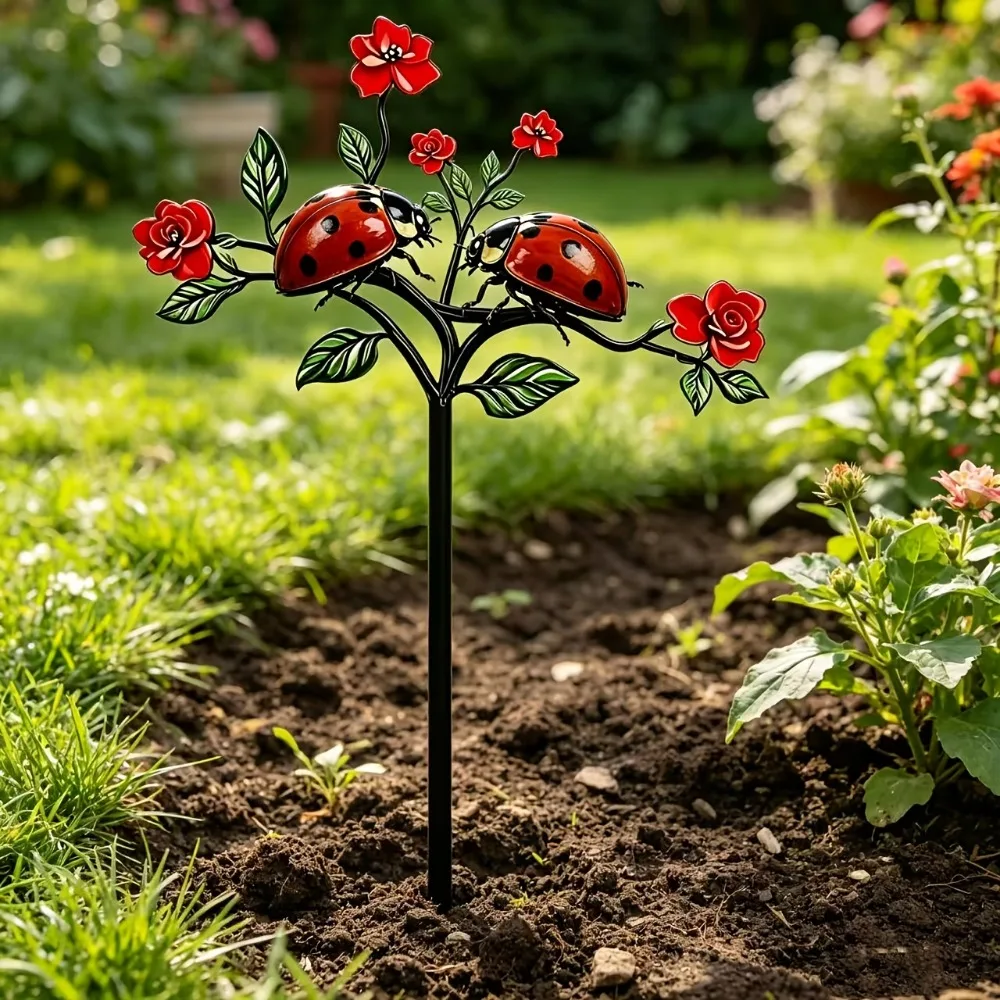 Beetle Plant Shaped Garden with Beetle Theme Decoration Ornament Outdoor Courtyard Lawn Decoration Poles Adding A Fun Atmosphere