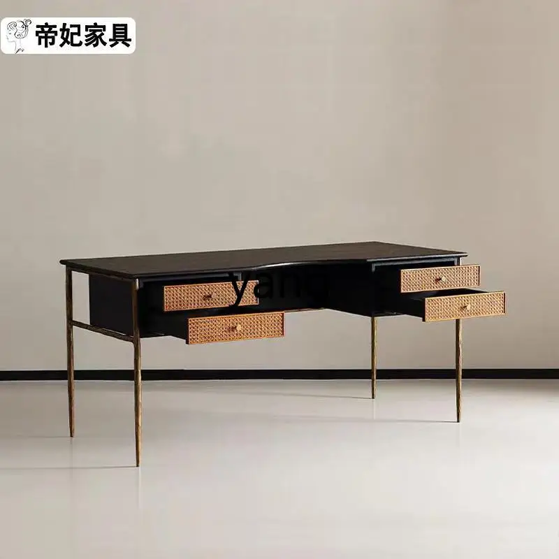 CX antique solid wood desk retro forged wrought iron desk wabi sabi wind computer desk