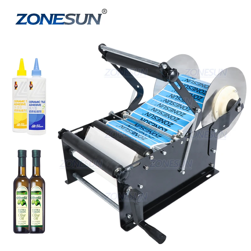 ZONESUN ZS-50W Manual Mineral Water Plastic Round Bottle Labeling Machine For Round Bottles Sticker Label Packing Machine