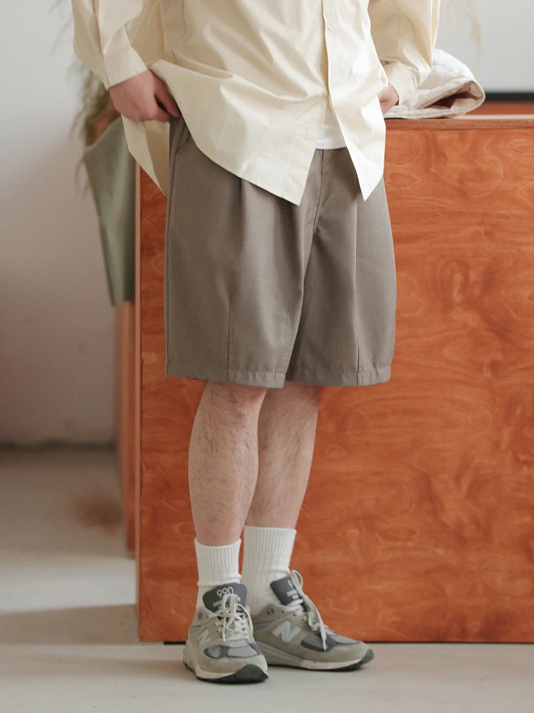 

Noears Vintage Design Loose Straight Leg Milk Tea Color Suit orts Five-Quarter y Pants Polyester Fiber Casual Leisure