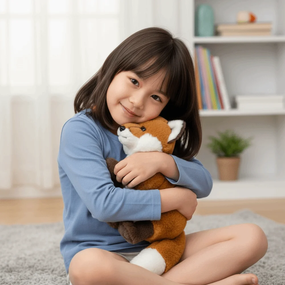 Soft Material Lying Realistic Design Fluffy Texture Simulation Plushie Lovely Style Lifelike Appearance Red Children Gifts