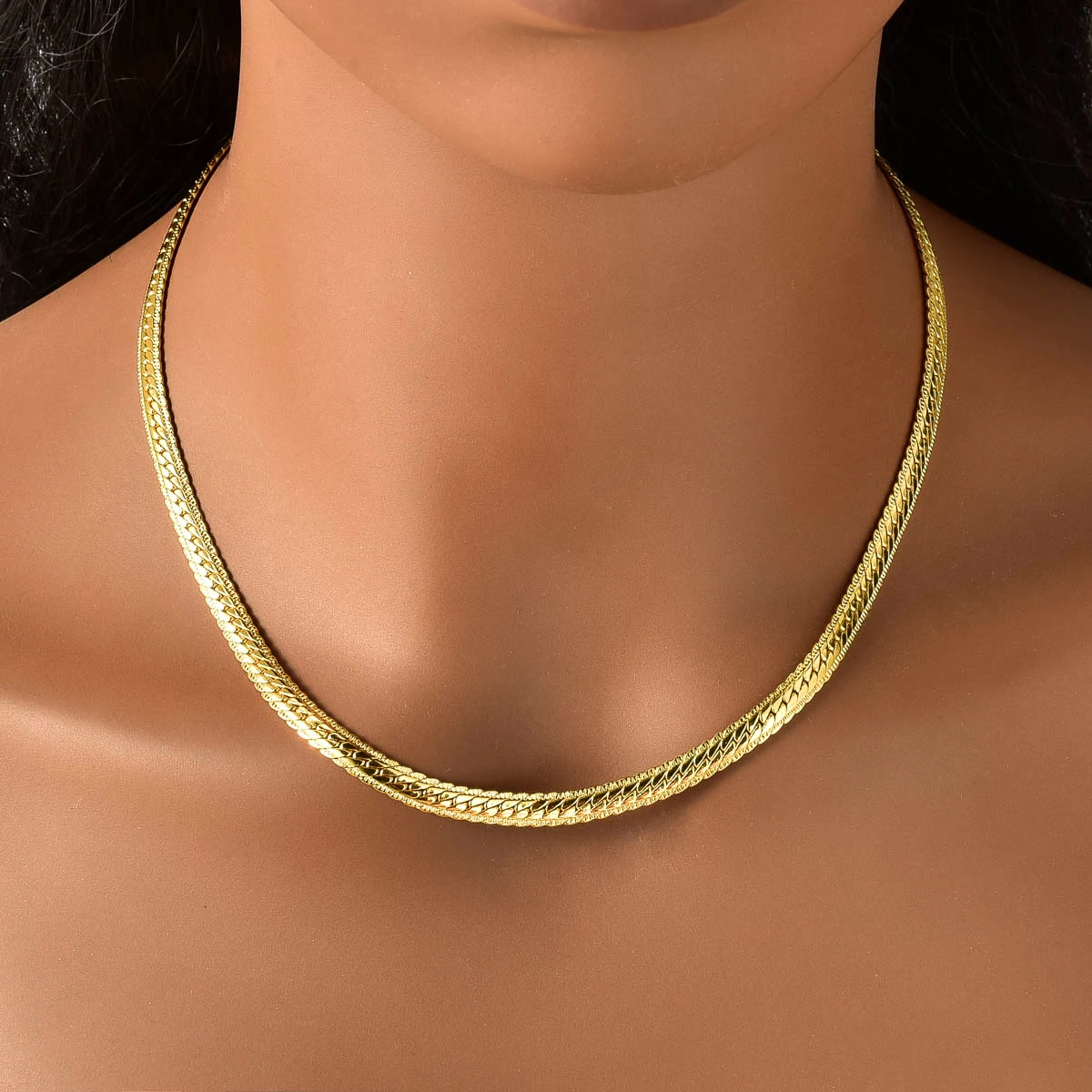 Unisex Flat Herringbone Necklace Thin Snake Bone Chain Minimal Stackable Neck Jewelry Casual Wedding Accessory For Women Men