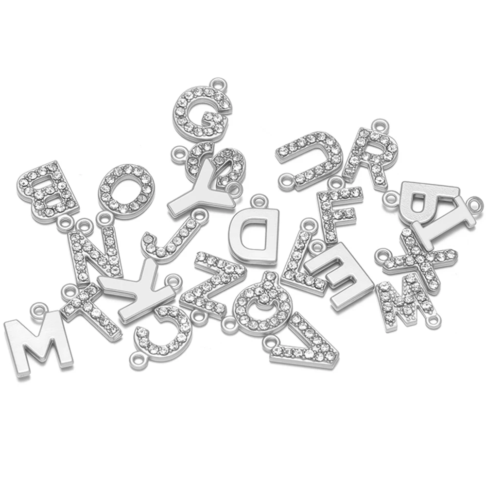5Pcs Stainless Steel Rhinestone Letter Charms 26 Alphabet Pendants DIY Jewelry Making for Necklace Earrings Bracelets Material