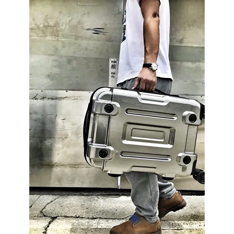 Large Capacity Suitcase Aluminum Frame Luggage Men Fashion Zipper Carry Ons Silent Shock Proof Trolley Case TSA Code Lock