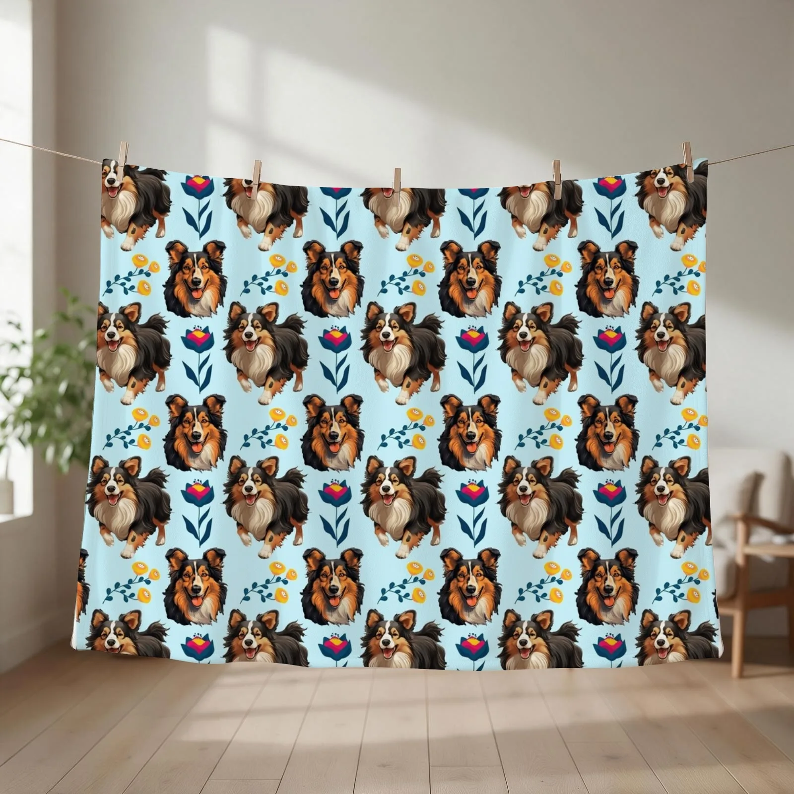 SHELTIE Throw Blanket couch cozy soft plush fuzzy picnic outdoor blanket