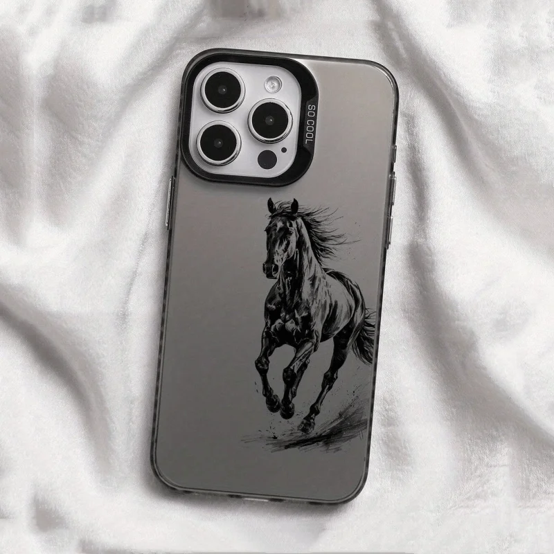 

The pattern of a galloping steed phone case for iPhone 16 15 14 13 12 11 Pro/ Max/Plus shock-proof rear cover anti-fingerprint