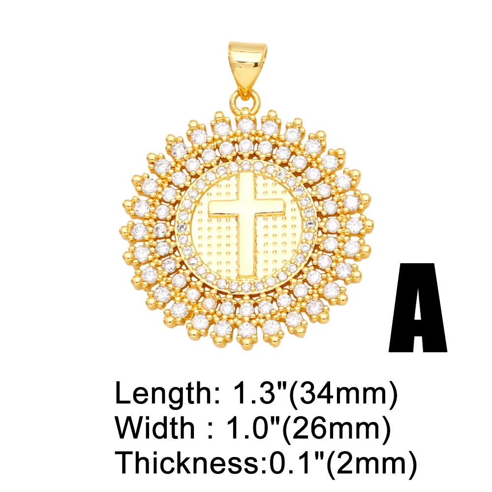 OCESRIO Big Virgin Mary Necklace Pendant Copper Gold Plated CZ Round Medal Jewelry Making Supplies Santa María pdta940