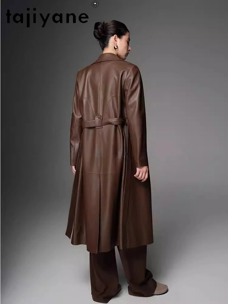 TAJIYANE Genuine Sheepskin Leather Jacket for Woman Long Slim Trench Coat Real Leather Jackets 2025 Fall Women Clothes дубленка