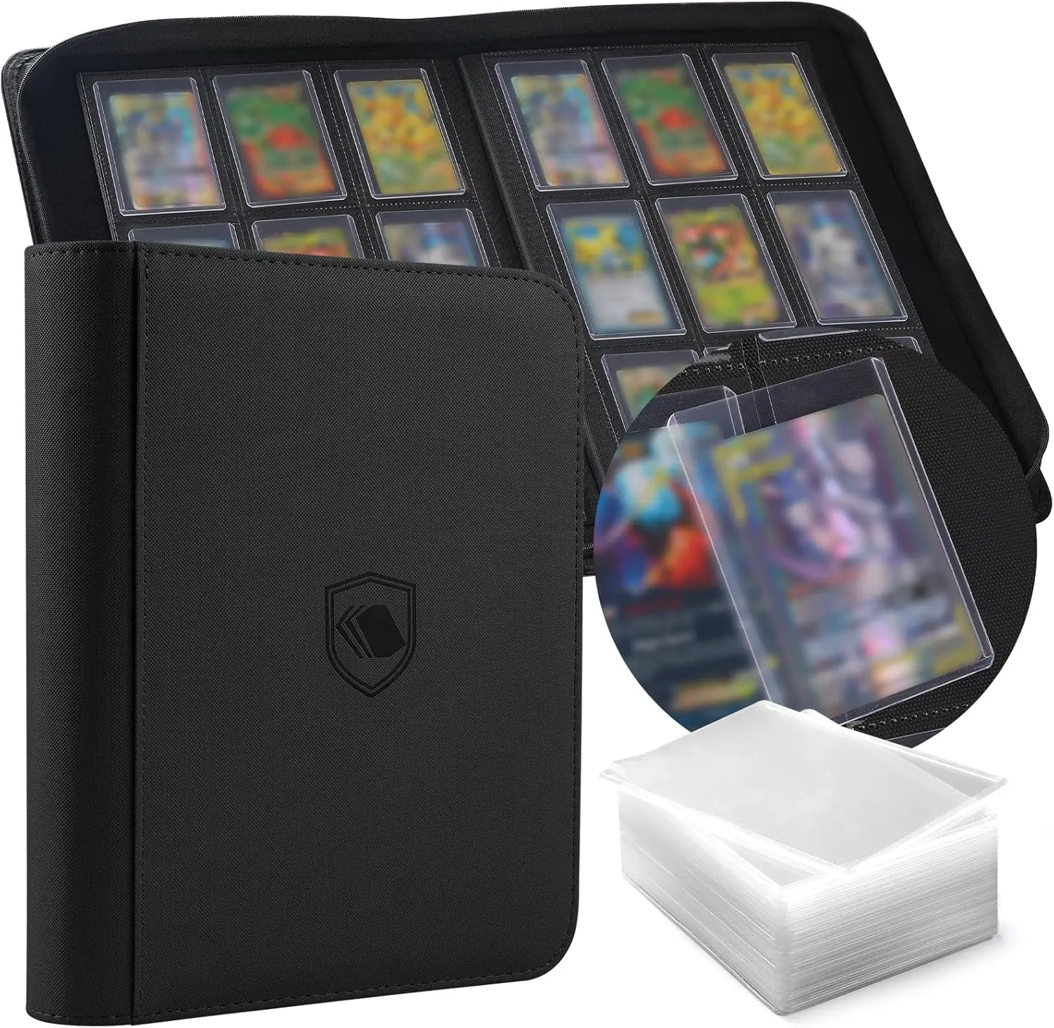 

Toploader Binder Holds 360 Cards, 100 Toploaders Included, 9-Pocket PU Cover for 3x4 Rigid Toploaders, Ringless Double-Sided
