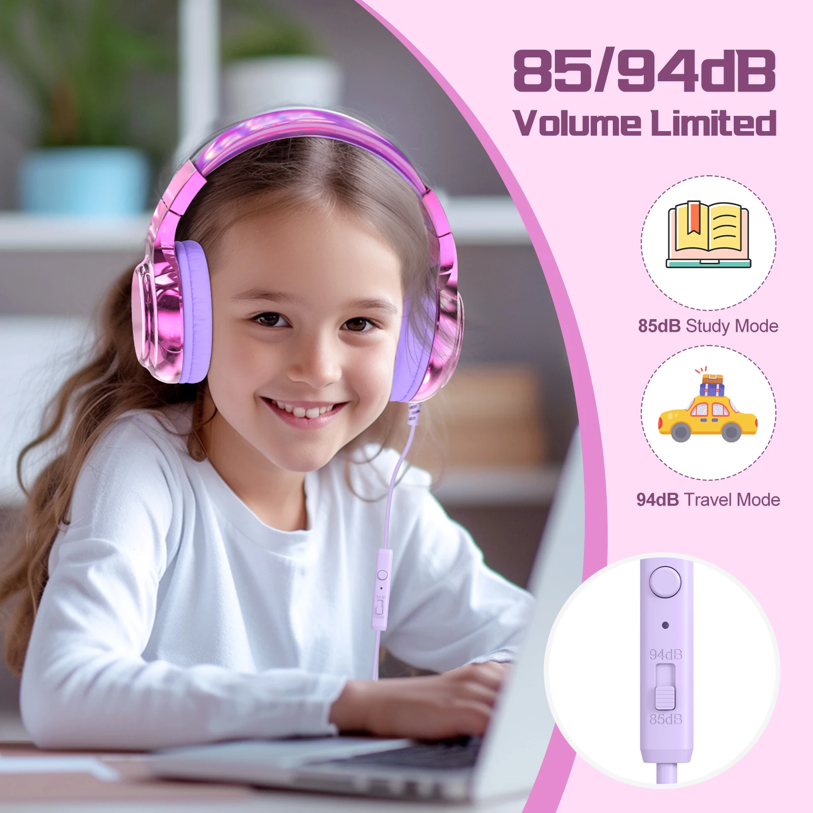 Wired Headphones for Children Kids Headphone with Microphone For Phone Foldable Music Stereo Headset for Girls Christmas Gifts