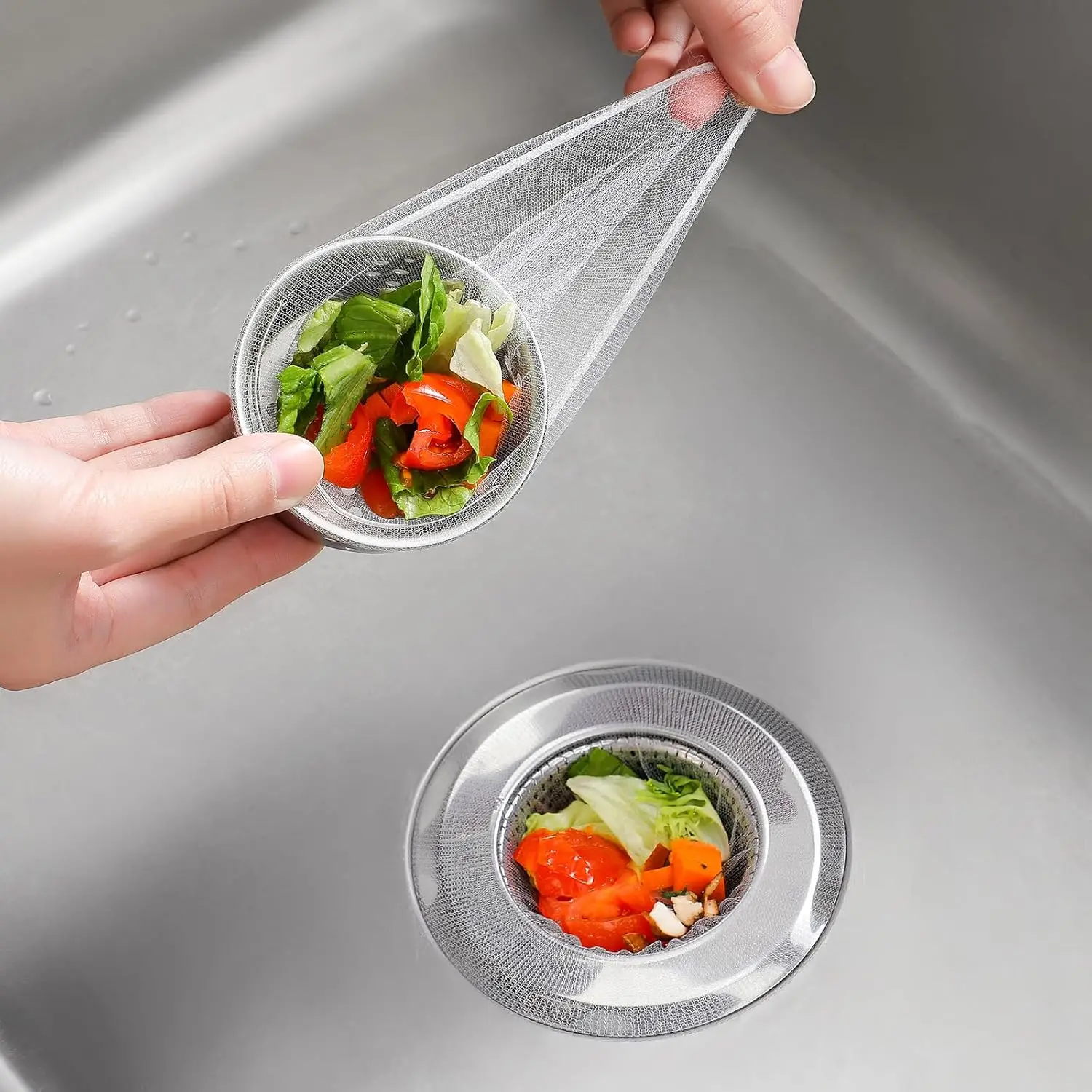 

200 одноразовых сетчатых мешков для слива в раковине, предотвращающих засоры, подходят для большинства раковин (4,0x4,0 дюйма)