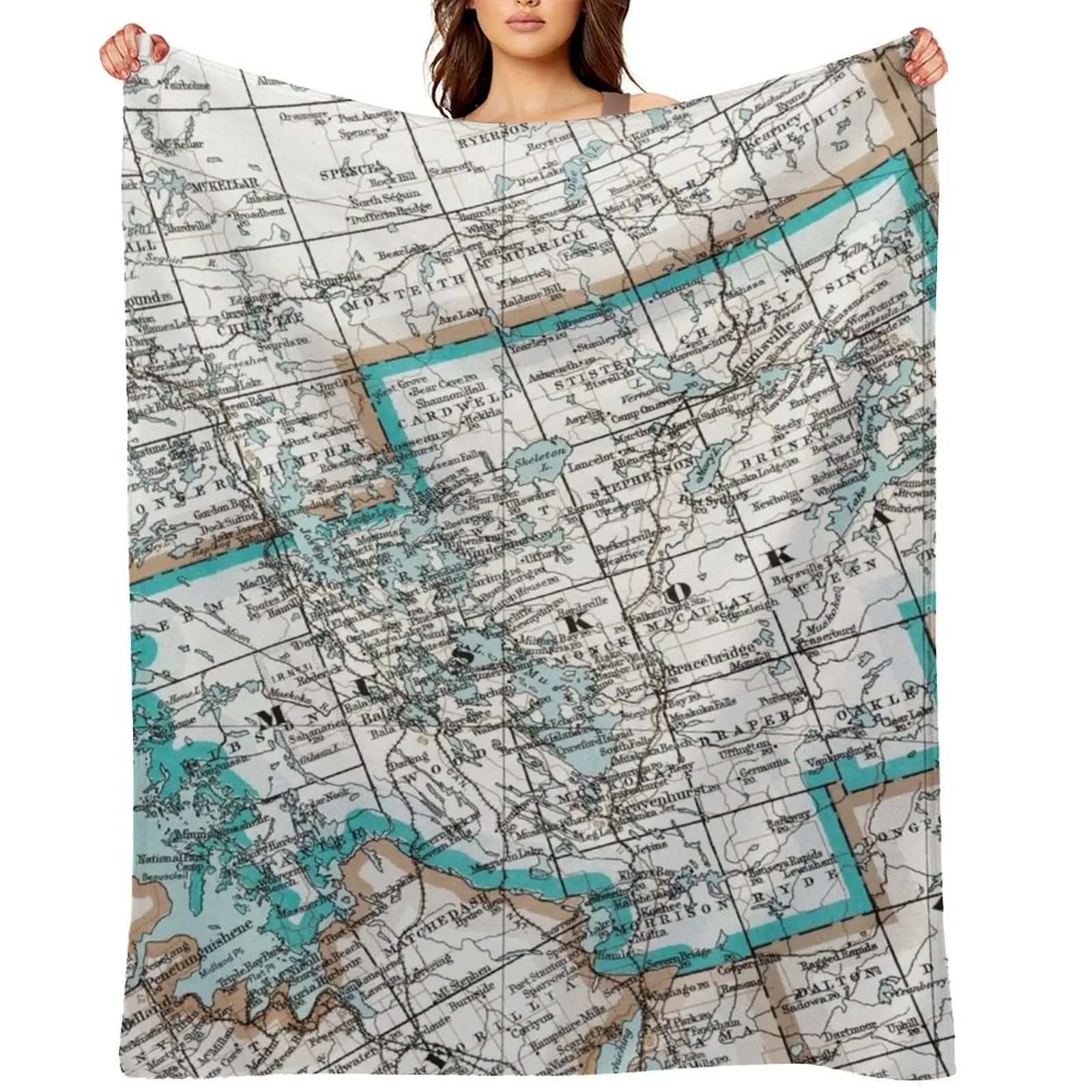 Map of Muskoka County, Ontario, Canada Throw Blanket Tourist Blankets For Bed Polar Decorative Throw Blankets