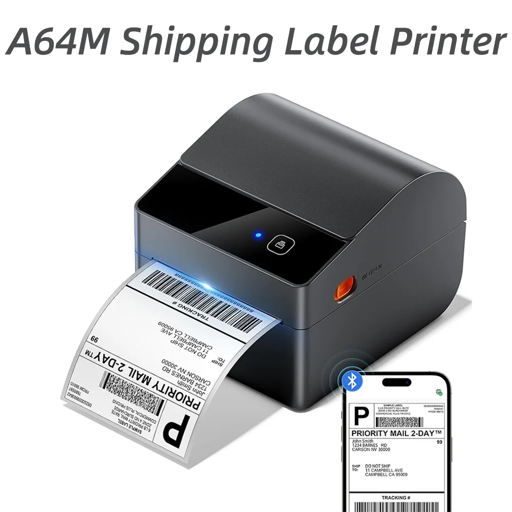 A64M Bluetooth Shipping Label Printer 4x6 2026 Upgraded Thermal Label Printer with Built-in Paper Bin for Shipping Packages