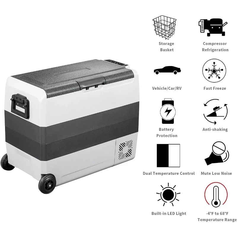 T60 Dual Temperature Control 12 Volt Refrigerator 63 Quart Portable Car Fridge Freezer (-4°F~68°F) for Truck, RV, Boat