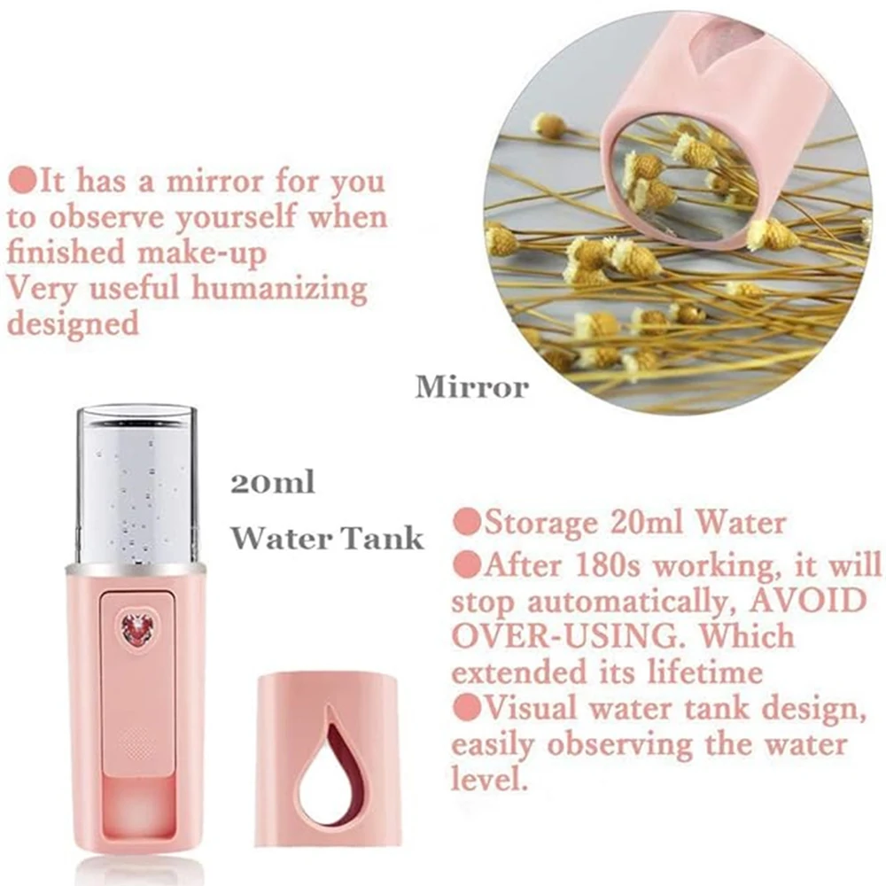 20ml Face Steamer Air Humidifier Portable Facial Sprayer Nebulizer Hydrating Anti-aging Mini Nano Wrinkle Women Beauty Skin Care