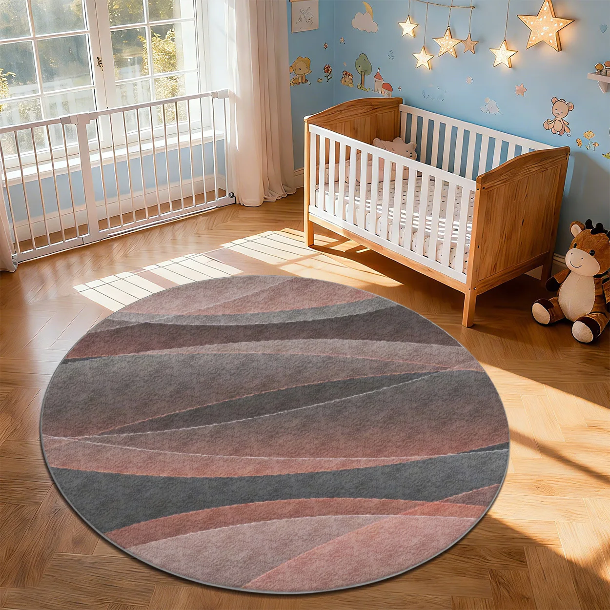 2d Printed Grey Blue Pink White Organic Speckle Round Area Rug Non Slip Floor Mat For Soft Modern Room Decor Gift