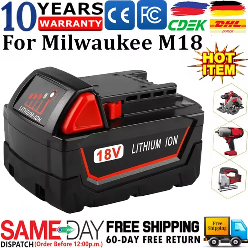 

Сменный литий-ионный аккумулятор 18 в 9000 мАч M18 XC для Milwaukee 48-11-1815 M18B2 M18B4 M18B5 M18B M18B9 M18BX L50 48-11-1860