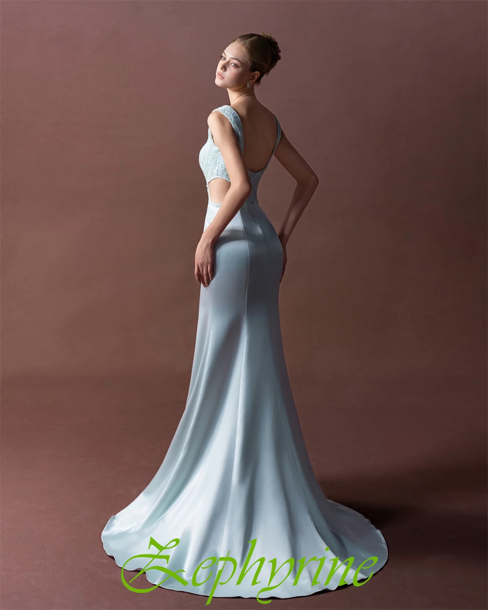 Vestido de noche elegante personalizado con cuello cuadrado de satén, vestidos de fiesta de sirena sexys, vestidos para ocasiones especiales con cuentas de alta calidad