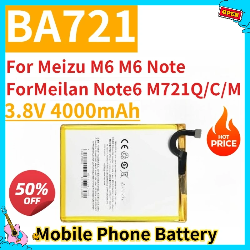 

Новый сменный аккумулятор для мобильного телефона 3,8 В 4000 мАч BA721 для Meizu M6 M6 Note Meilan Note6 M721Q/C/M