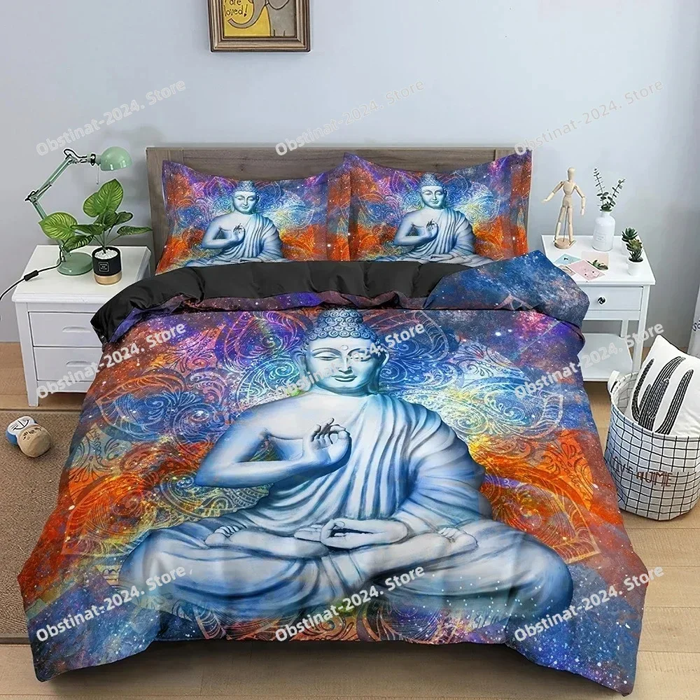 Buddha Bodhisattva 3D Printing Comforter Bedding Set,Duvet Cover Bed Set Quilt Cover Pillowcase,King Queen Size Bedding Set Kid