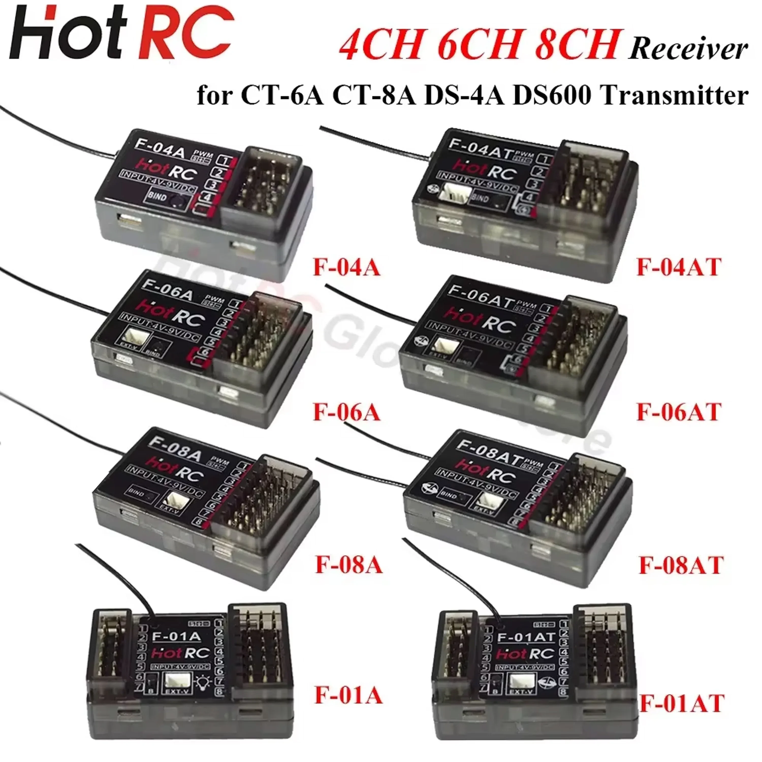 HOTRC 2.4Ghz 4/6/8 قناة F-04AT F-06AT F-08AT F-01AT PWM التحكم في الضوء الدوران استقبال ل RC الارسال سيارة قارب خزان الطائرة