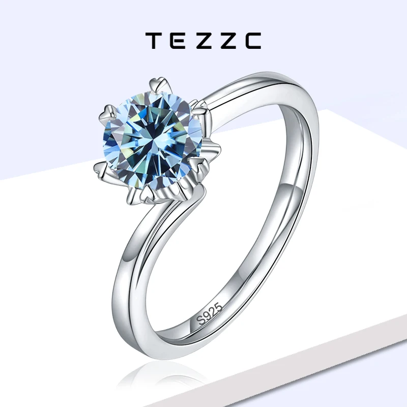 

Tezzc 1 карат D Цвет Синий Розовый Зеленый Черный Кольцо Муассанит Стерлингового Серебра 925 Модные Элегантные Кольца Для Женщин Свадебные Изящные Ювелирные Изделия