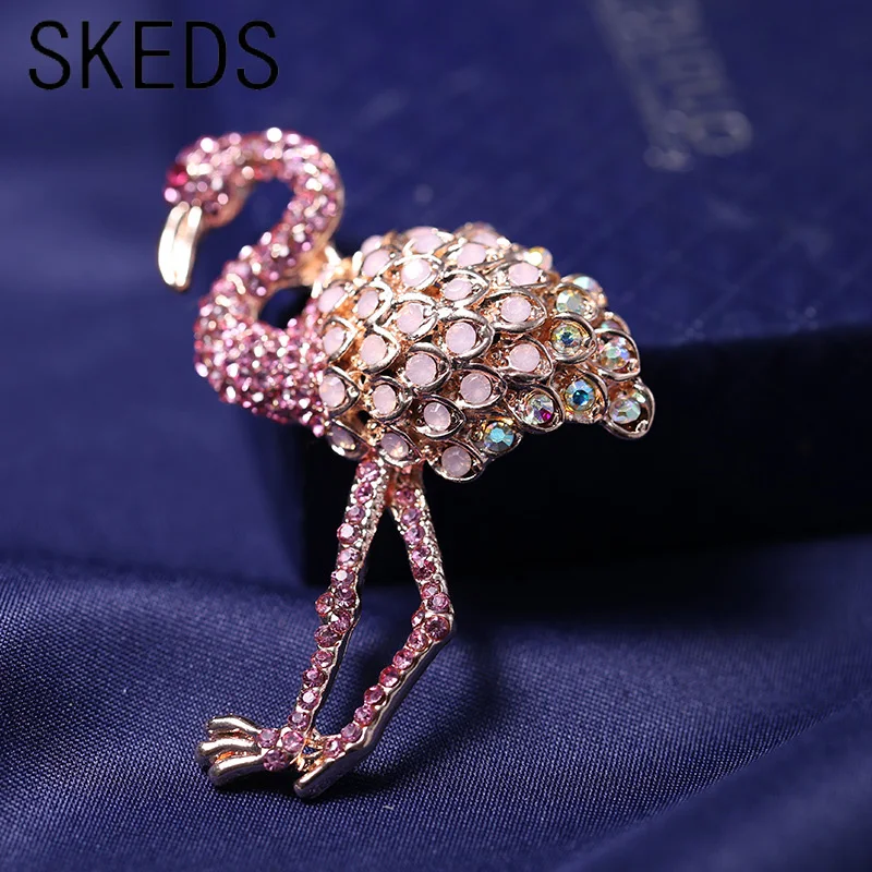 Luxury Crystal Flamingo Retro Brooches For Women Elegant Full Rhinestone Mental Pins Brooches Clothing Coat Accessories Gift Pin