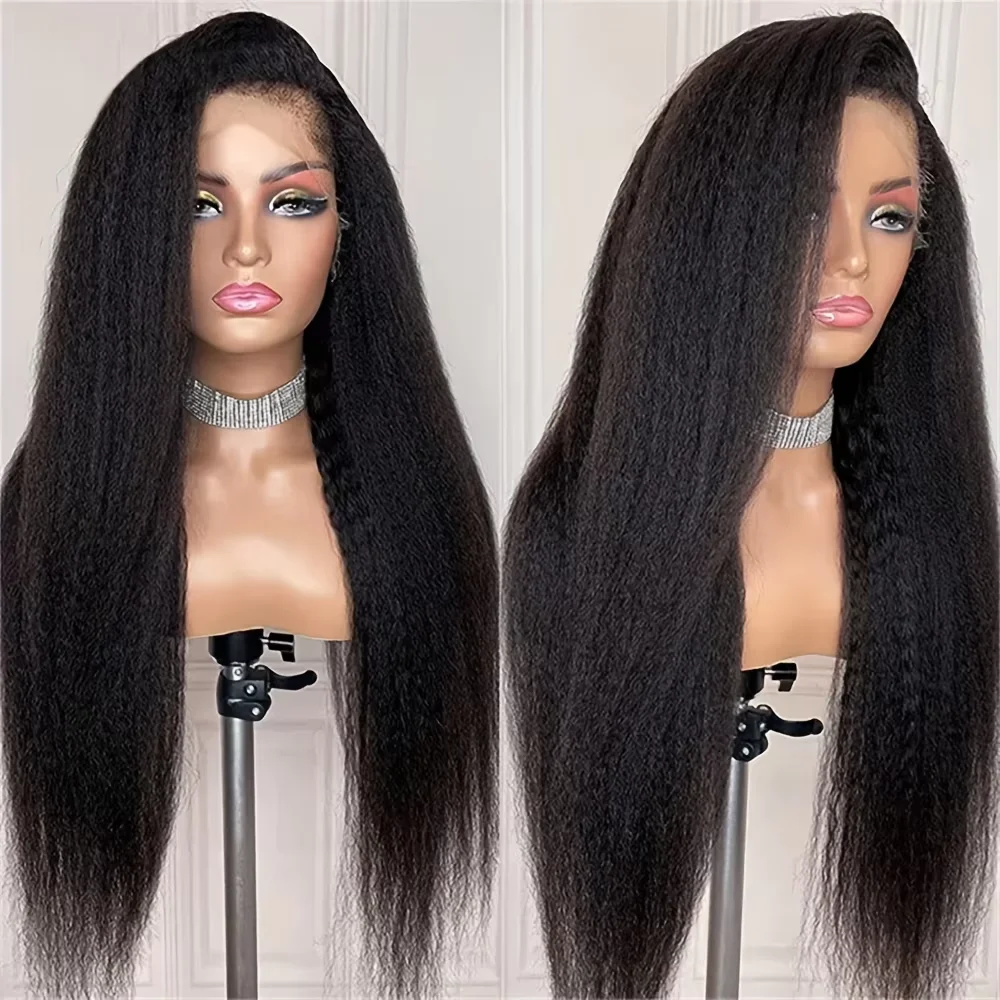 

Invisible Strap Kinky Straight 360 HD Full Lace Wigs 5x5 Glueless Lace Wig Pre Plucked Yaki Straight Lace Front Real Human Hair