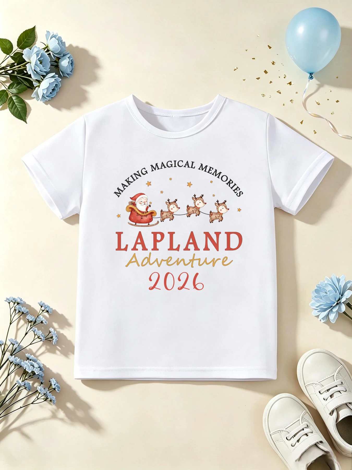 Making Megical Memories Lapland Adventure 2026 Santa Claus Reindeer Printed T Shirt Girls/Boys Christmas Gift T-Shirt