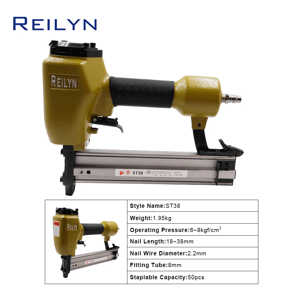 REILYN Air Concrete Stapler 14Ga ST38 Pneumatic Steel Nail Gun 15-38mm Professional Pneumatic Woodworking Framing Nailer