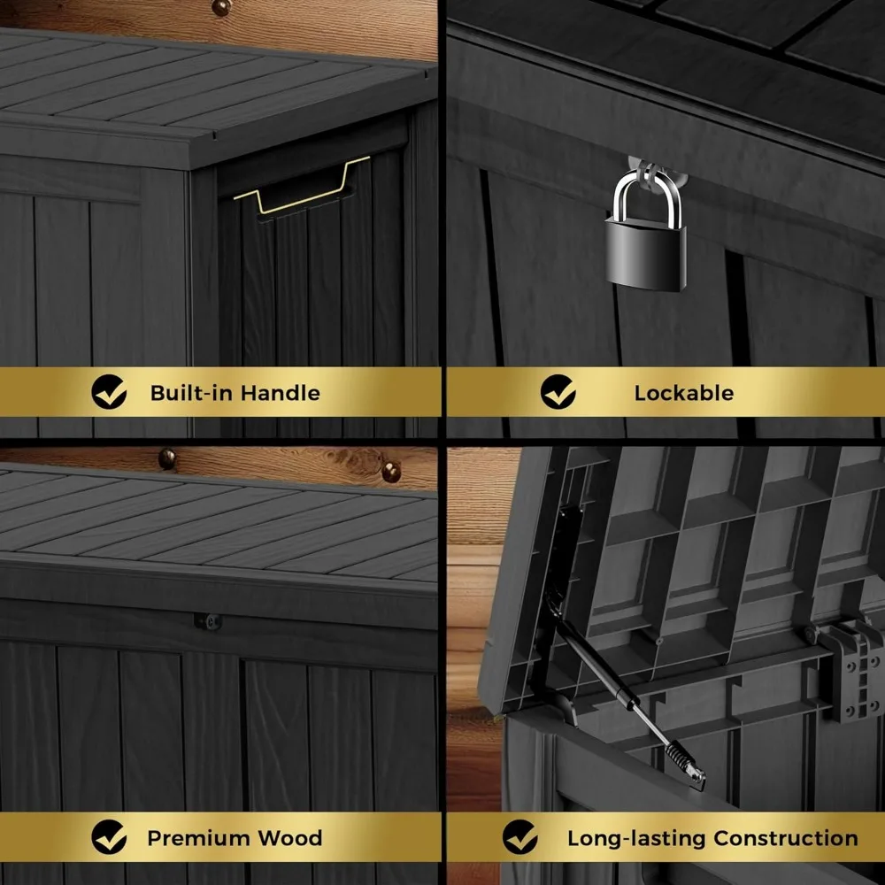 Kotak Penyimpanan Dek Luar Ruangan Tahan Air 150 Galon, Dapat Dikunci, untuk Bantal, Peralatan Kebun, dan Perlengkapan Kolam Renang