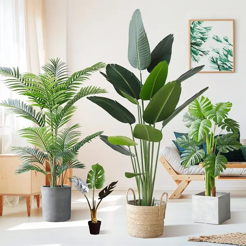 60-95cm Large Artificial Palm Tree Tropical Plants Branches Plastic Fake Leaves Green Monstera For Home Garden Room Office Decor