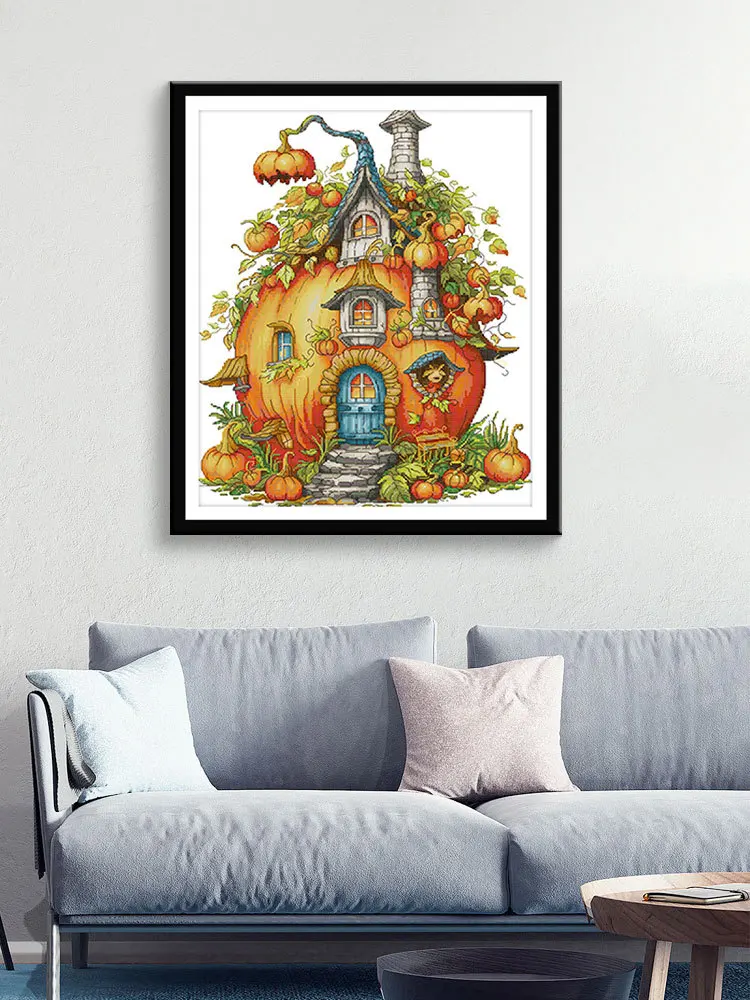 

Набор для вышивки крестом Joy Sunday с предварительной печатью, легкий узор, набор для вышивки из штампованной ткани Аида, тыквенный домик