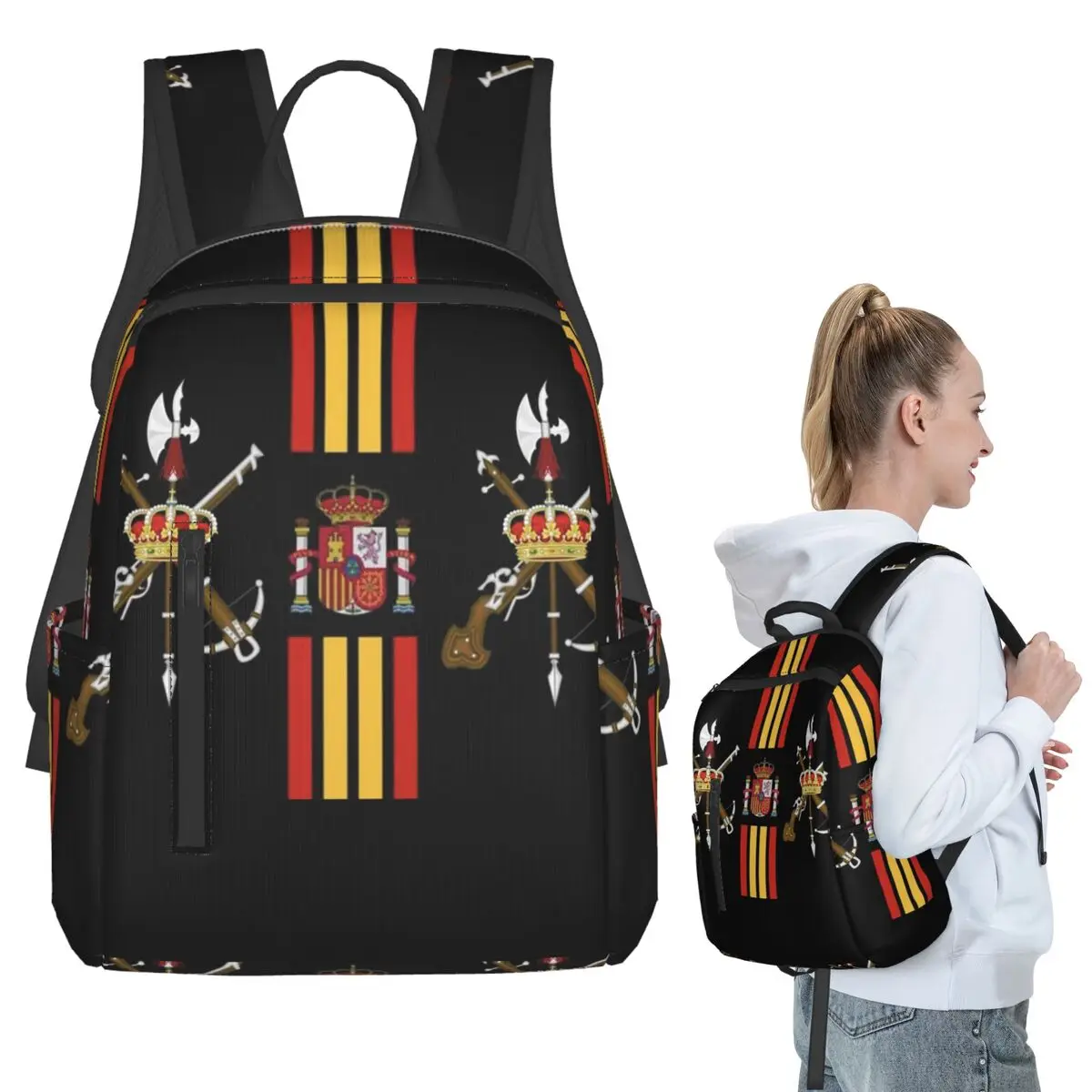 Spain Flag Plus Emblem Civil Guard Spanish (1) Backpack Student BookBag Boys Girls School Bag Laptop Shoulder Bags Men Women