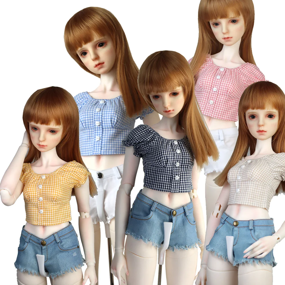 BJD clothes Fashion ripped shorts, plaid shirt for 58-60CM 1/3 Girls SD Dolls toys Ball Jointed Doll gift