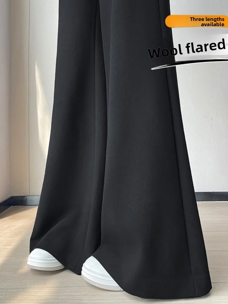 Thickened Fleece Black Woolen Wide Leg Pants Women's Autumn Winter High Waist Slimming Loose Drapey Floor-Length Micro Flared...