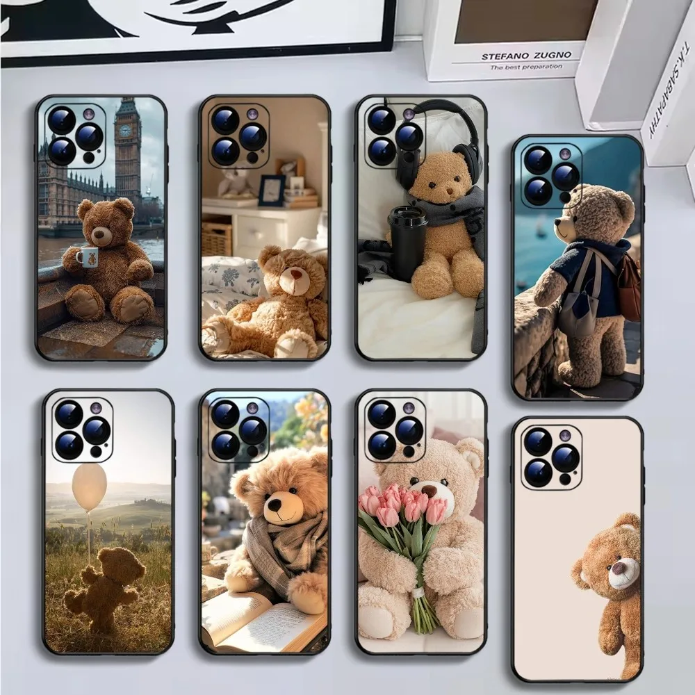 

Cute toy bear Phone Case For iPhone16,15,14,13,12,11 Plus,Pro Max,XS,X,XR,SE,Mini,8,7,Soft Silicone Black Cover