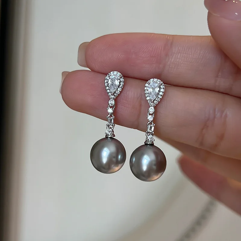 Micro Pave Waterdrop Zircon Pearl Earrings Luxury New Design Delicate Dangling Earings For Women