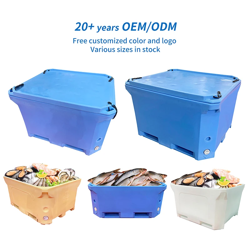 Large Food Processing Transport Plastic Cooler Box Insulated Pallet Container for Sea Food