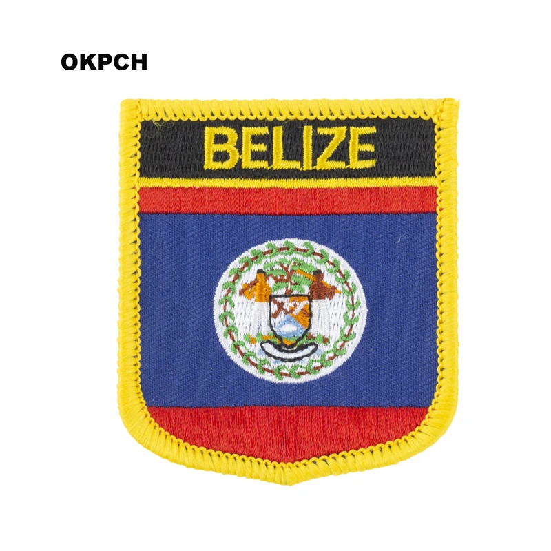 Belize Flag Shield Shape Iron on Embroidery Patches Saw on Transfer Patches Sewing Applications for Clothes Back Pac