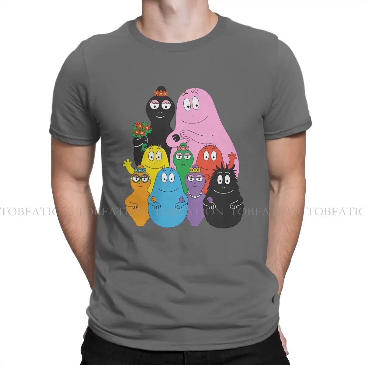 Camiseta de barbapala de flores para hombre, ropa de calle informal de algodón con cuello redondo grande