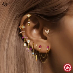 Aide 925 Sterling Silver Colored Zircon Flower Dangle Stud Earrings For Women Bow Hoops Elegant Y2K Piercing Jewelry Party Gift