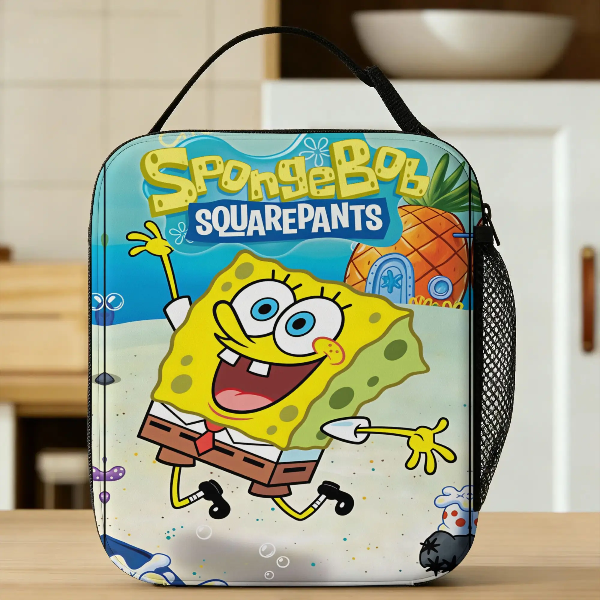 Anime  Spongebobs Lunch Bag For Unisex  Custom Lunch Box Funny Picnic Cooler Bag Portable Insulated Oxford Tote Food Bags