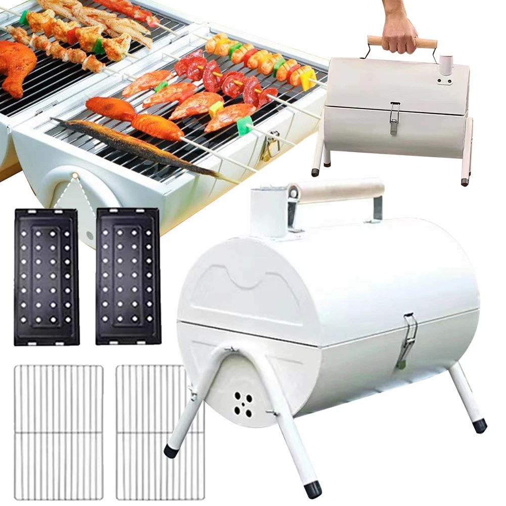 Portable Dual Purpose BBQ Grill Heating Stoves Multifunction Camping Barbecue Grill Rack Net Firewood Stove Ironwork BBQ Grill